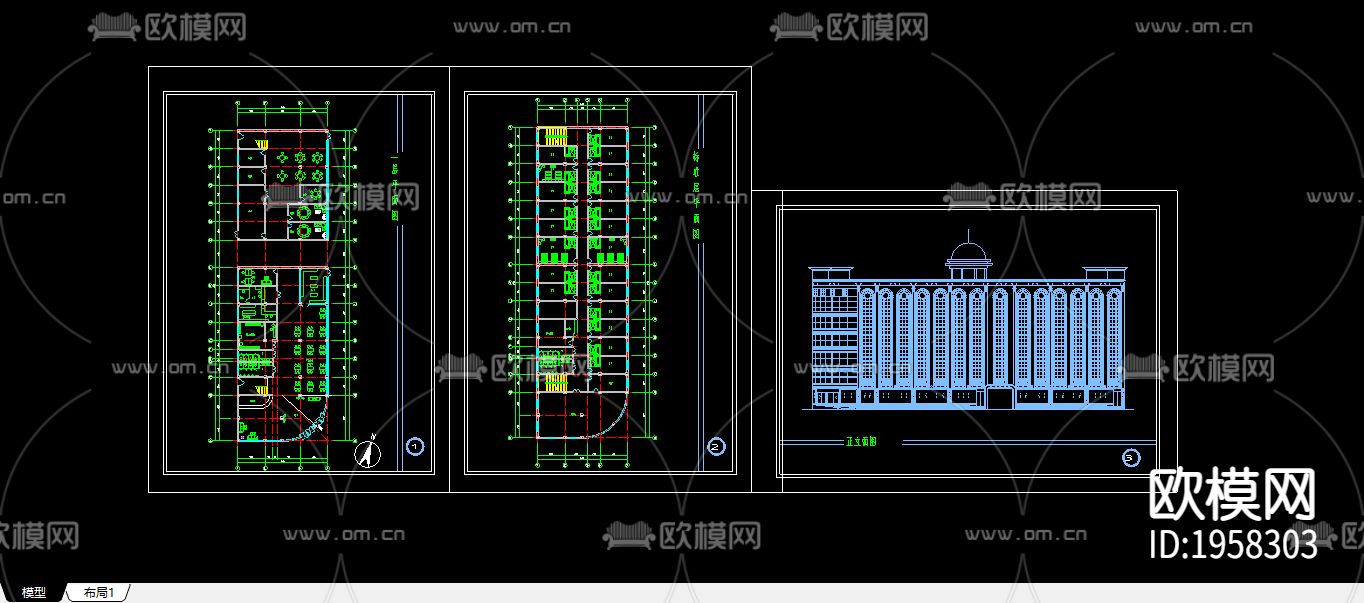 歐式賓館建筑CAD施工圖下載（渲染圖2）