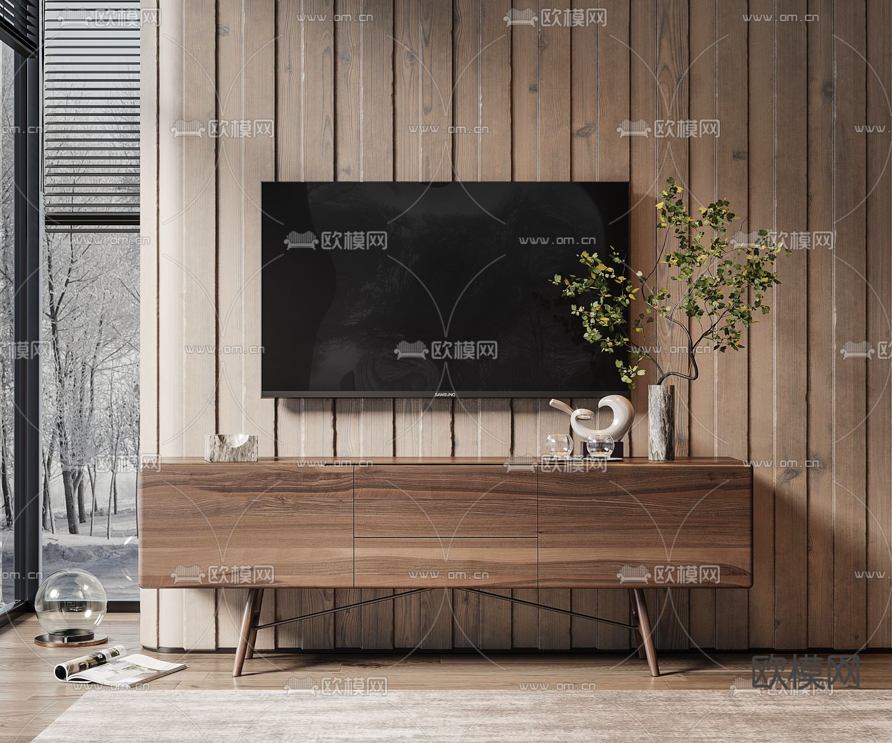 北欧实木电视柜3d模型下载