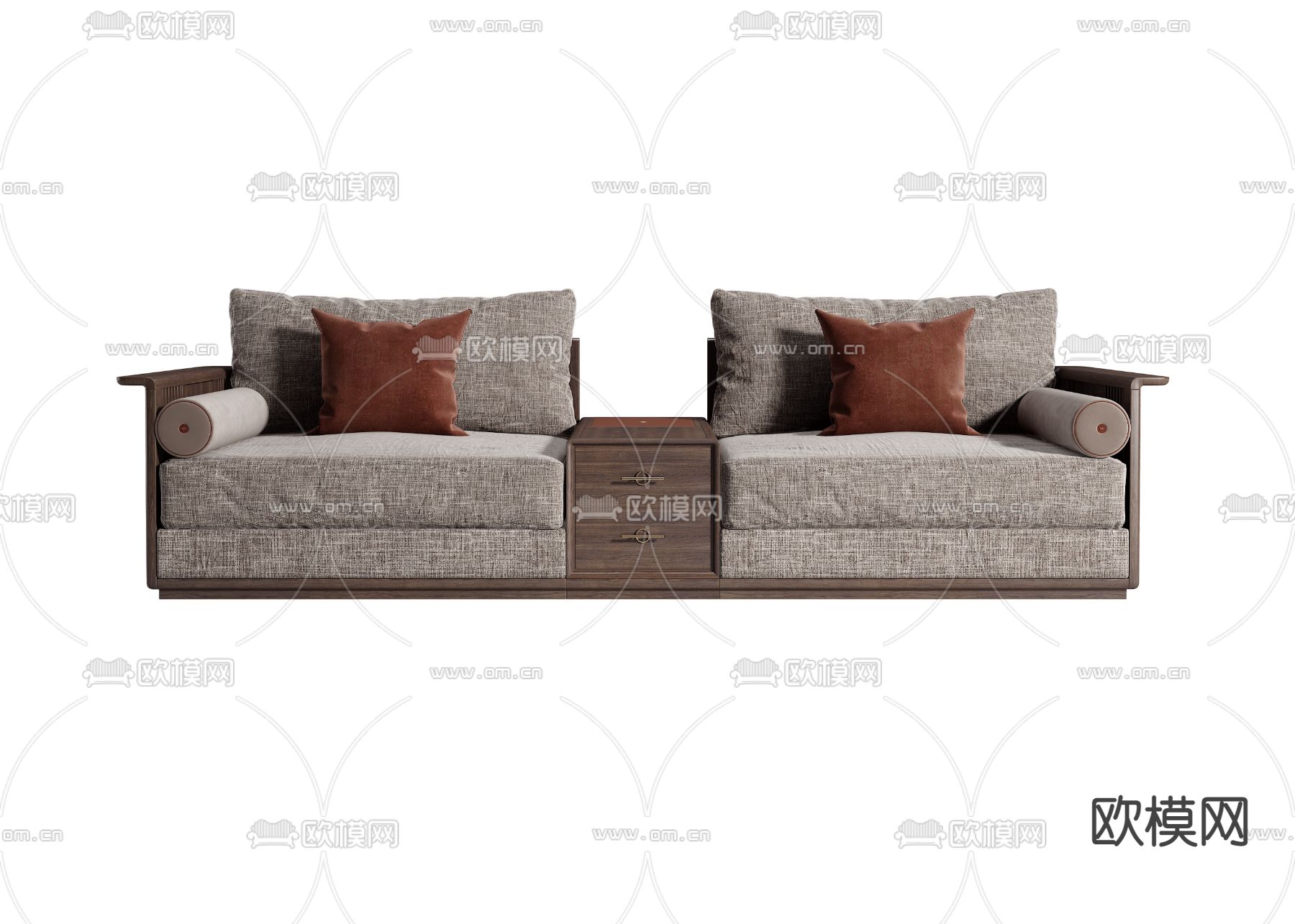 新中式布艺双人沙发3d模型下载（渲染图2）