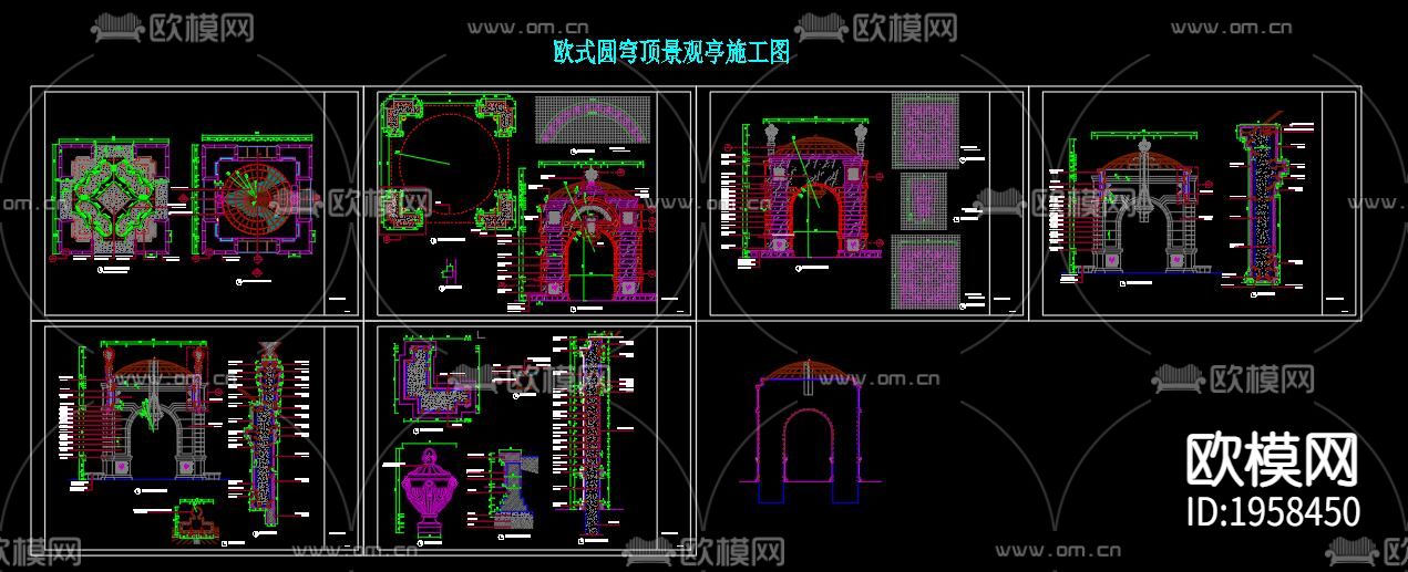 欧式园林景观亭CAD施工图下载（渲染图2）
