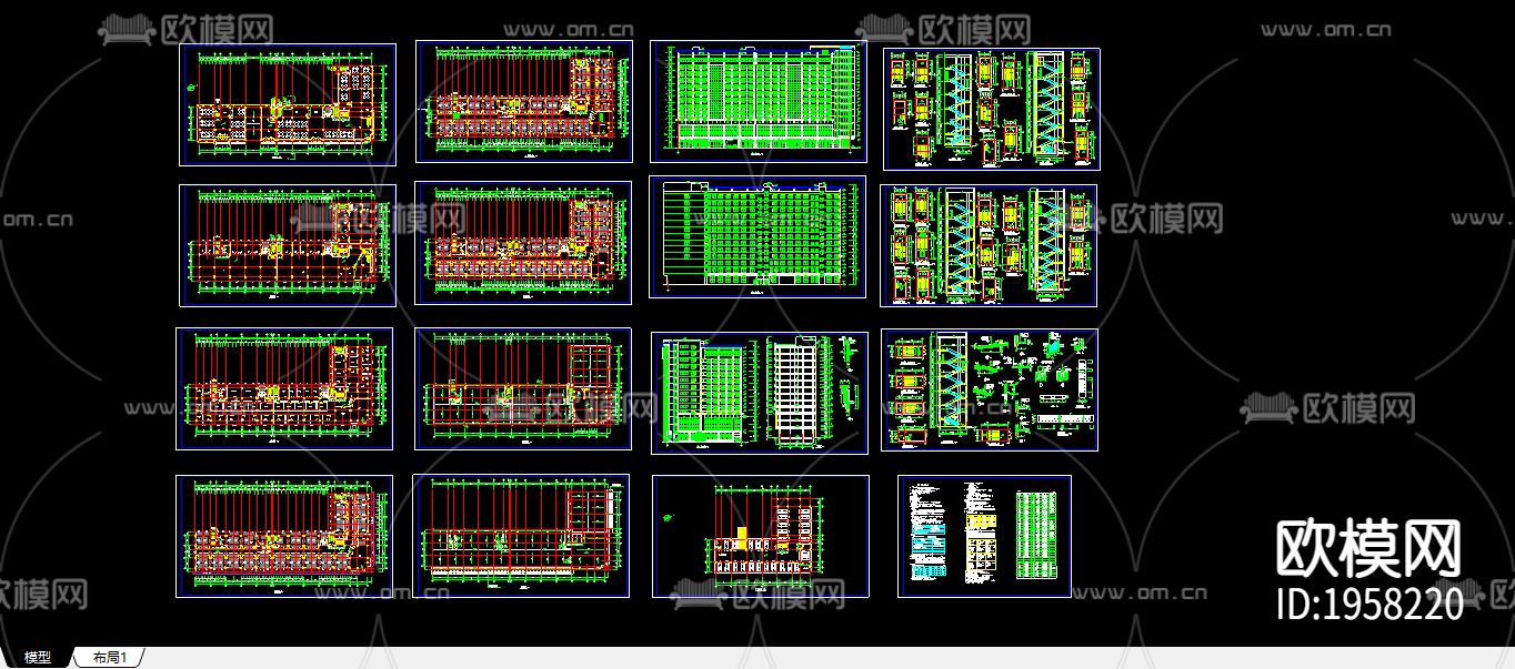 十三层综合楼建筑CAD施工图下载（渲染图1）