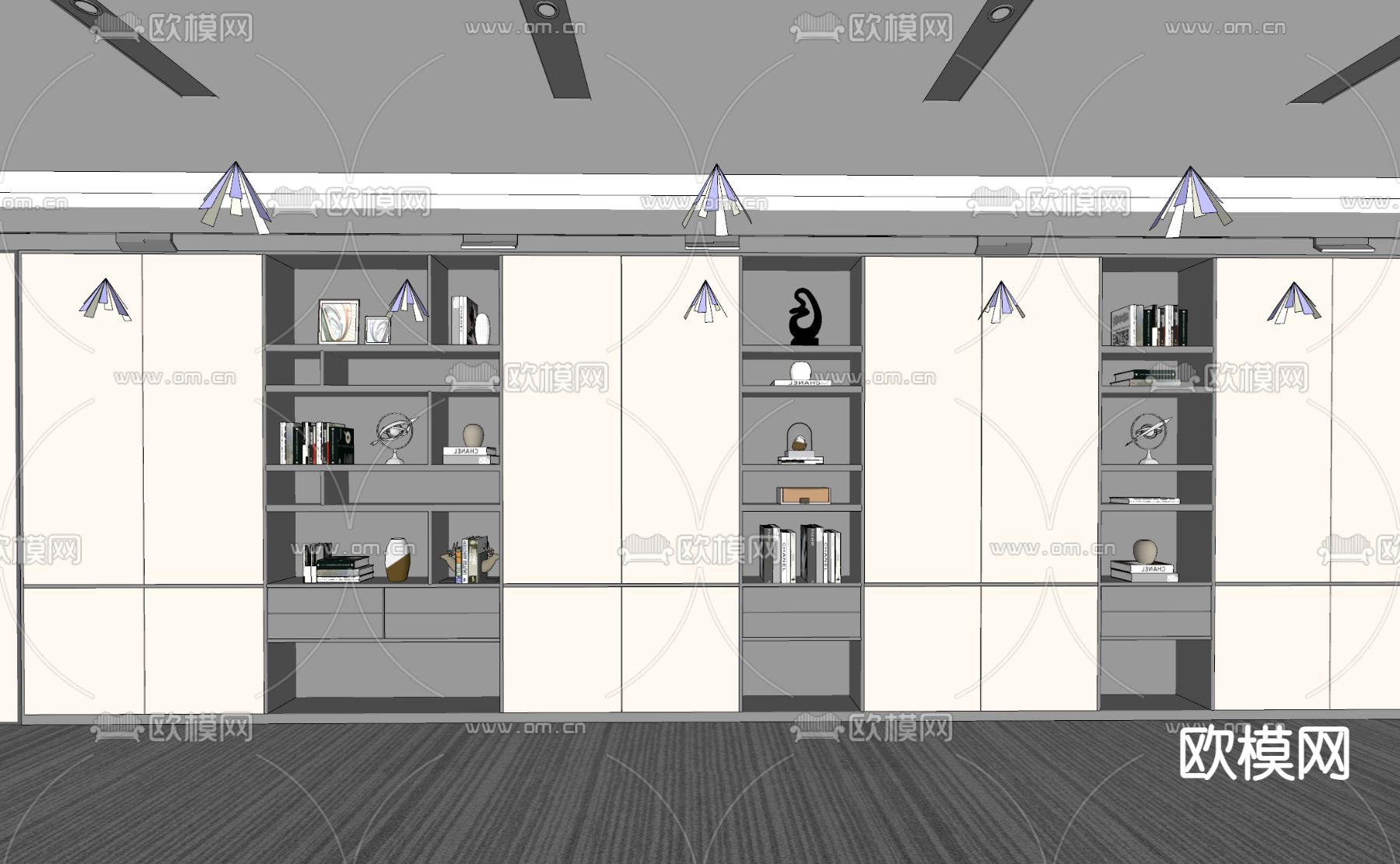 现代壁柜su模型下载（渲染图2）