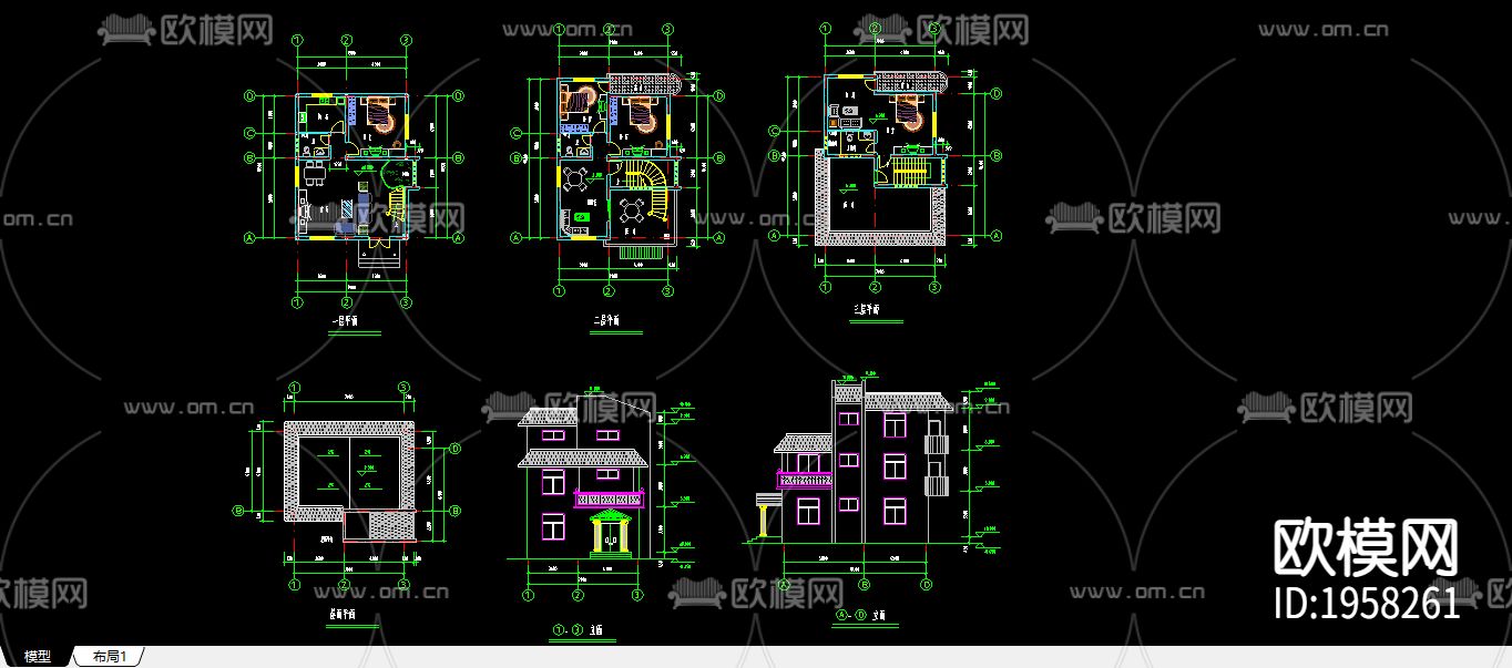别墅cad平面布置图下载（渲染图1）