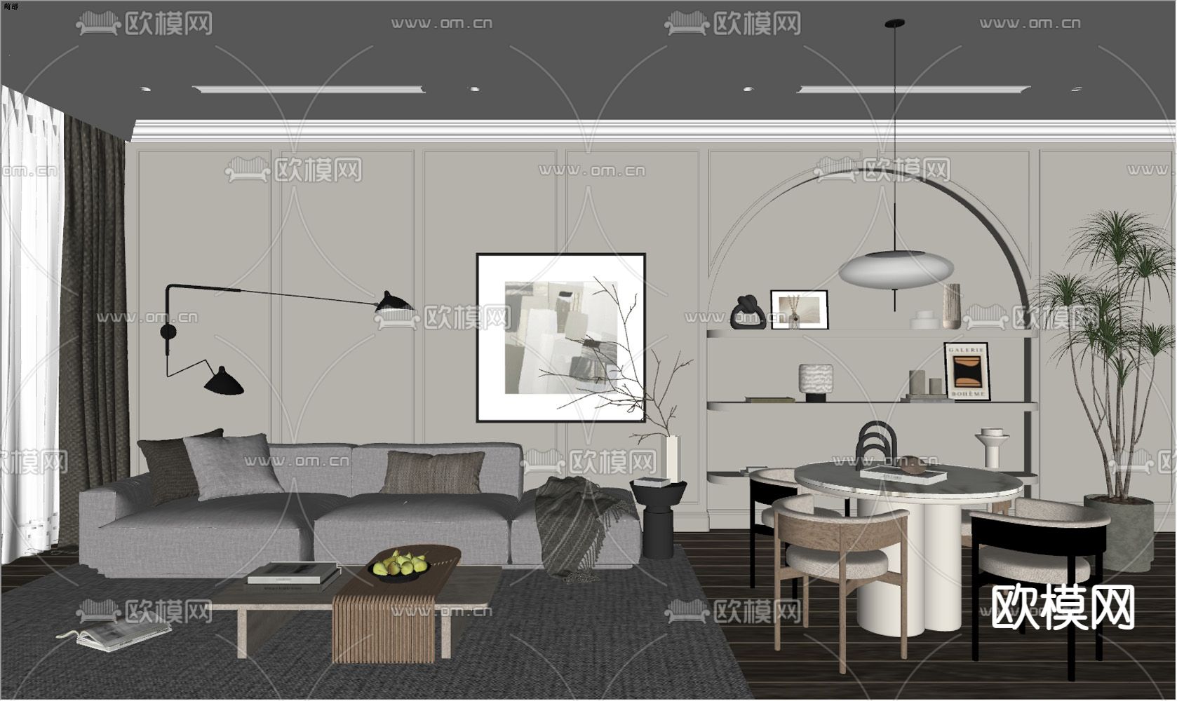 法式客厅su模型下载（渲染图2）