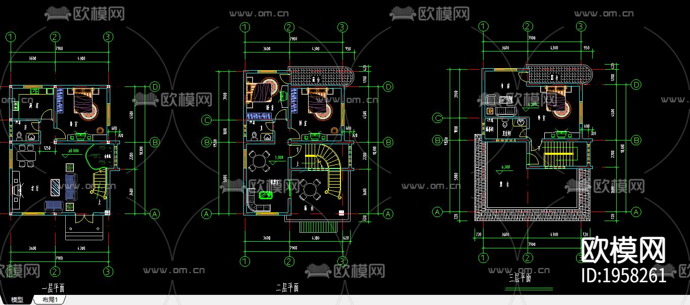 别墅cad平面布置图下载（渲染图2）