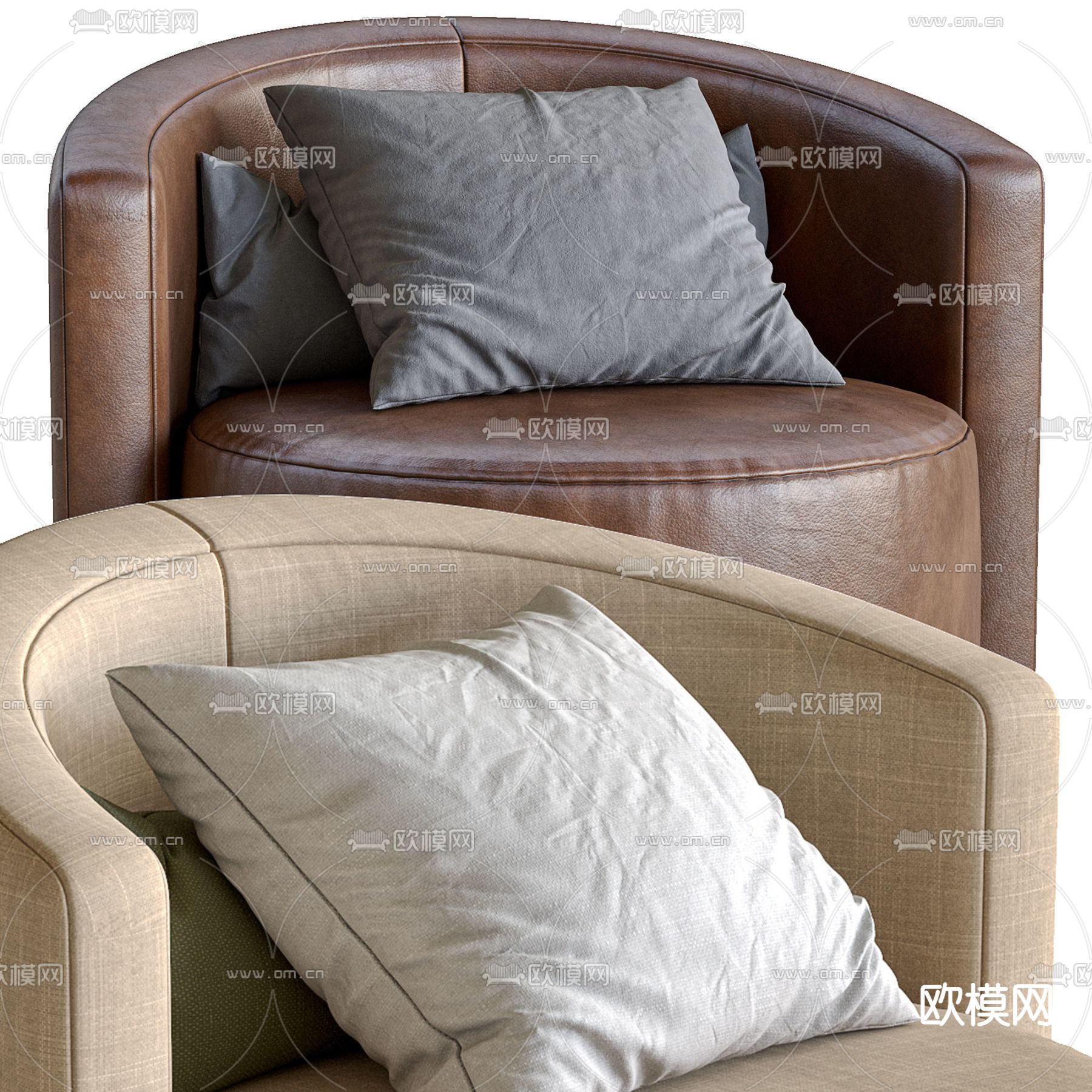 现代皮革休闲沙发3d模型下载（渲染图4）