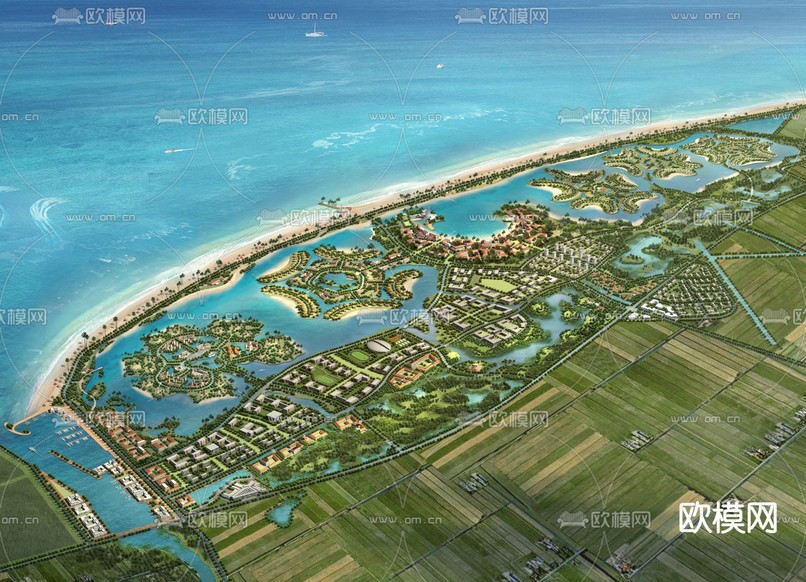 现代海滨城市鸟瞰3d模型下载(渲染图1)