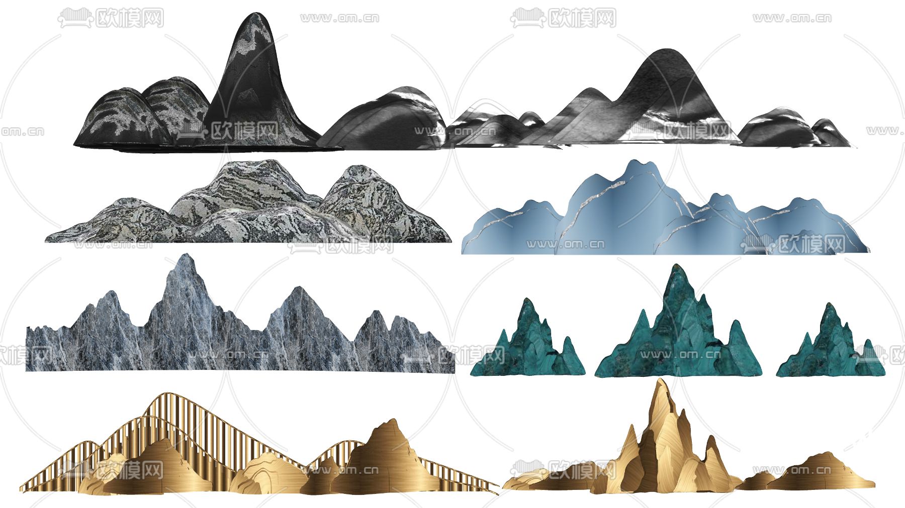 新中式禅意山形雕塑su模型下载
