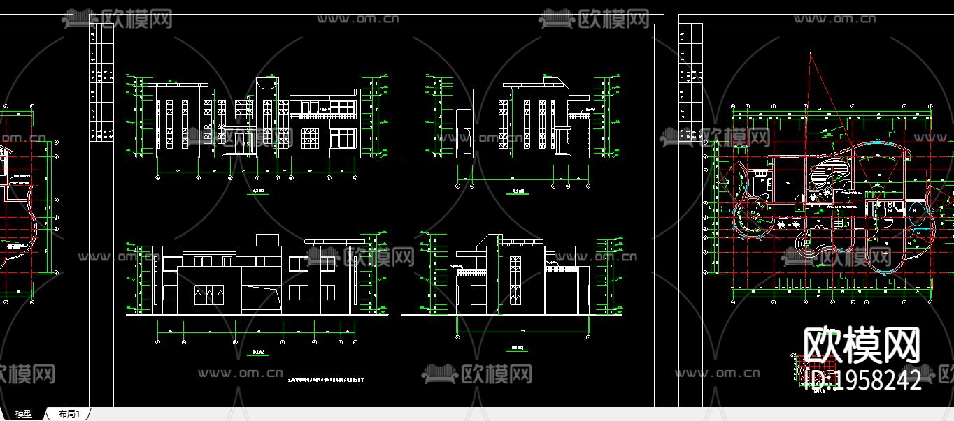别墅cad平面布置图下载（渲染图2）