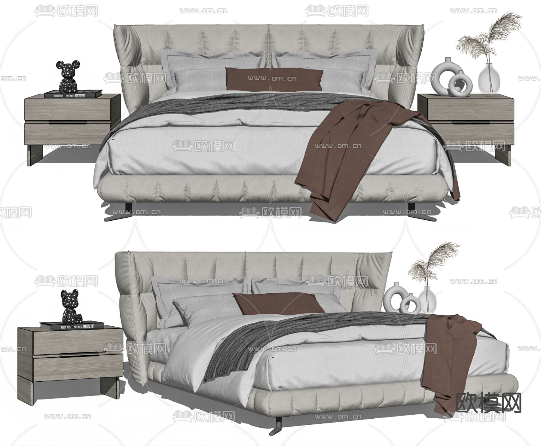 现代布艺双人床su模型