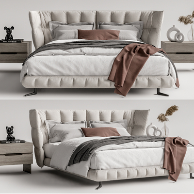 现代布艺双人床su模型