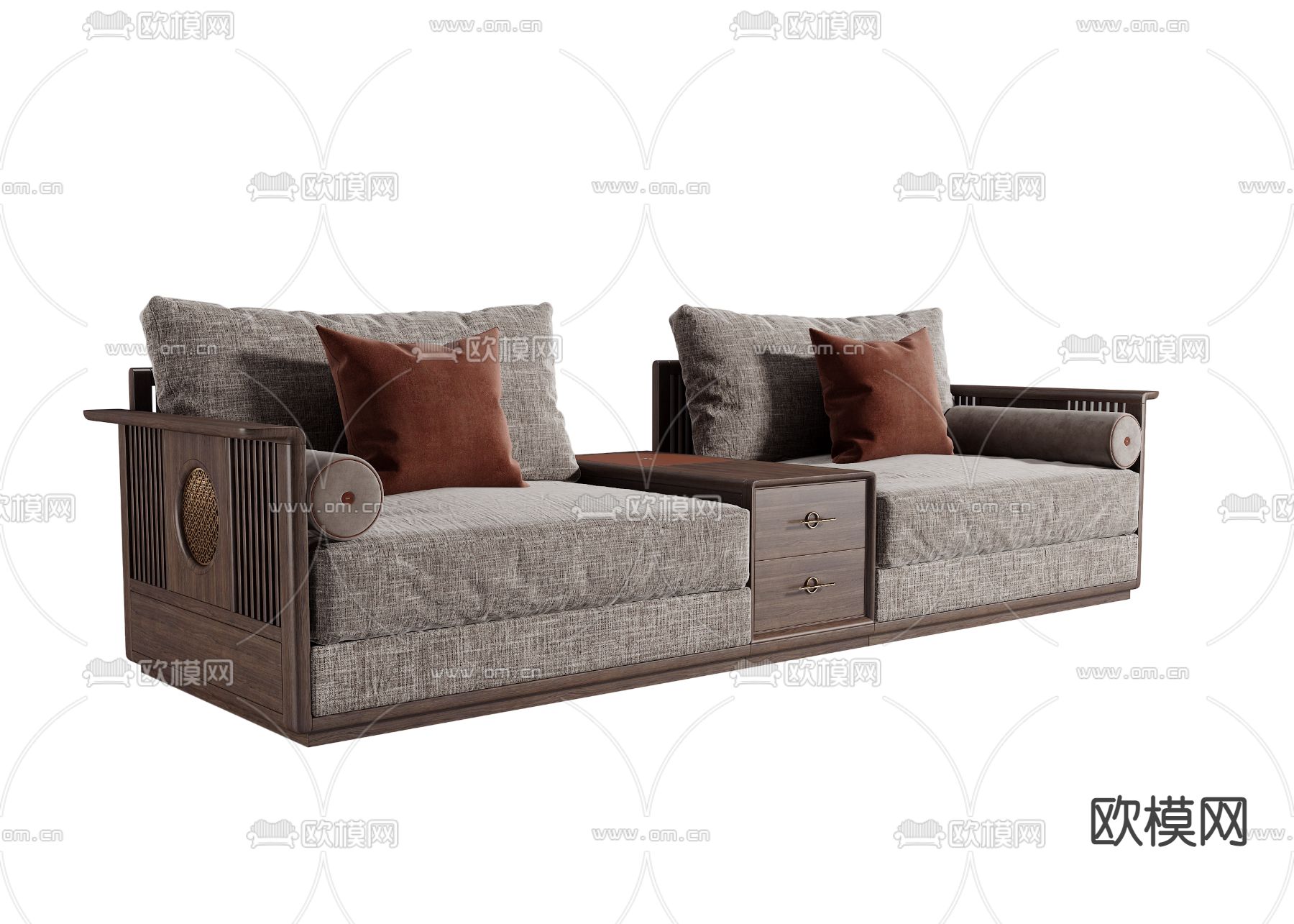 新中式布艺双人沙发3d模型下载（渲染图3）