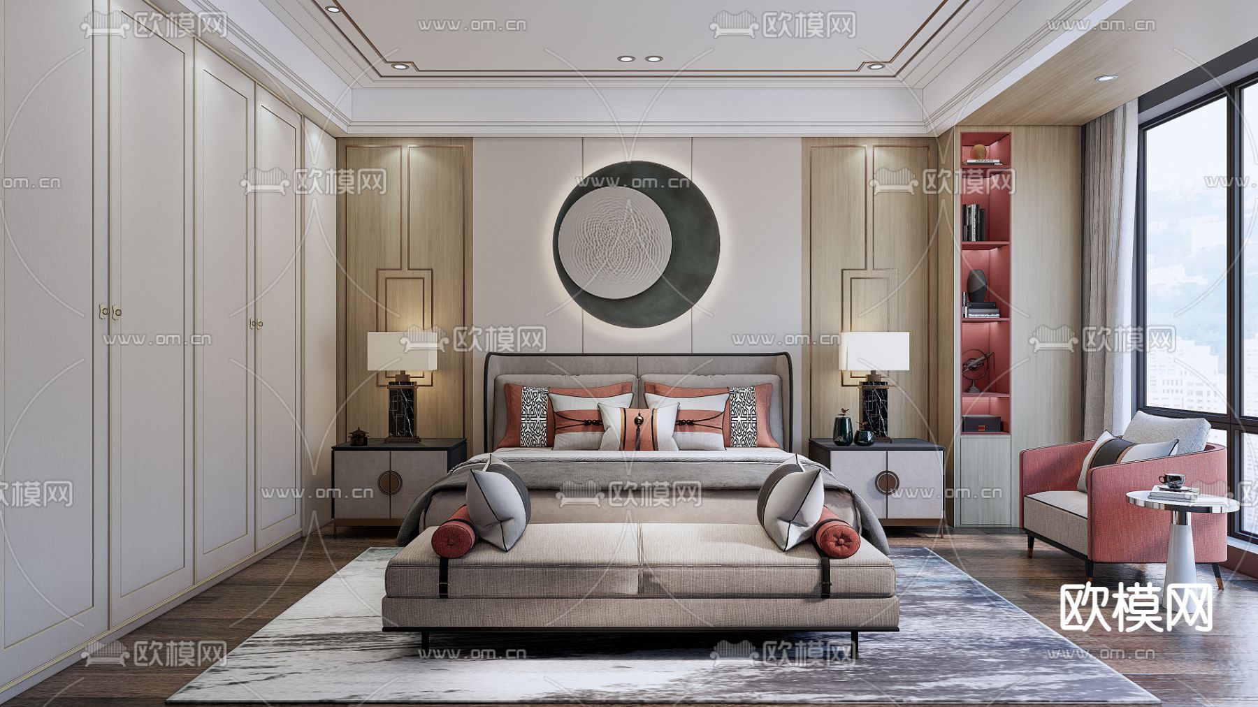 中式卧室su模型下载（渲染图1）