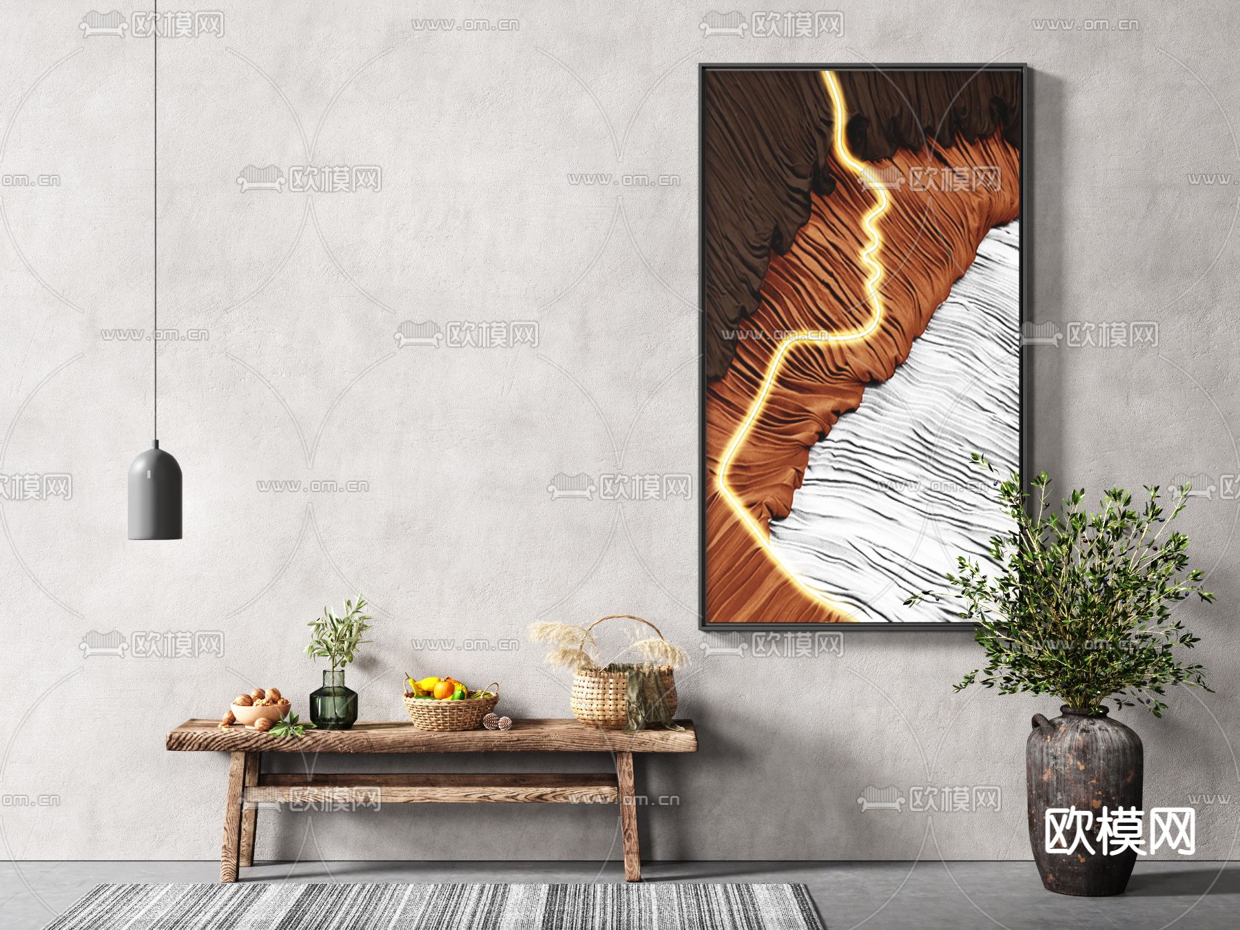 侘寂抽象装饰画挂画3d模型下载