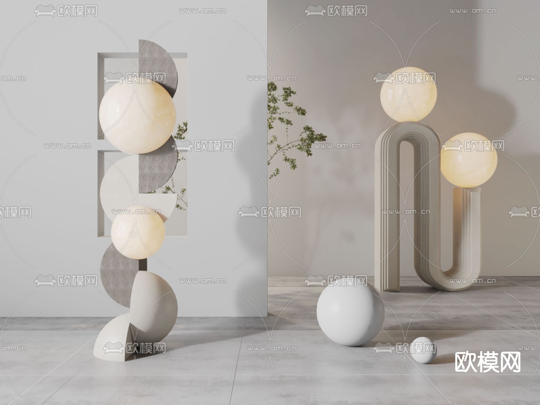 侘寂风落地灯su模型下载（渲染图1）