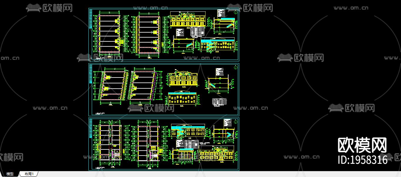 三栋二层临街小店面建施下载（渲染图2）