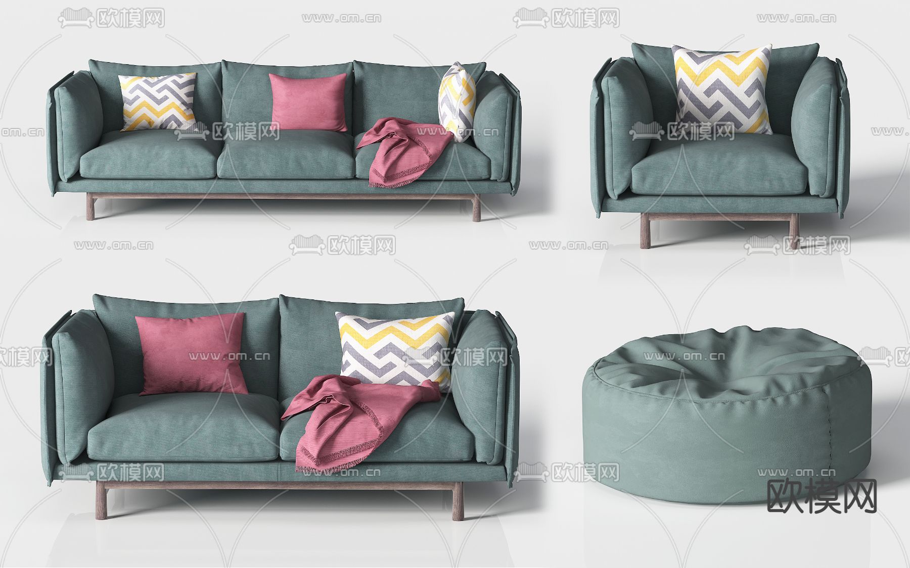 北欧布艺多人沙发3d模型下载