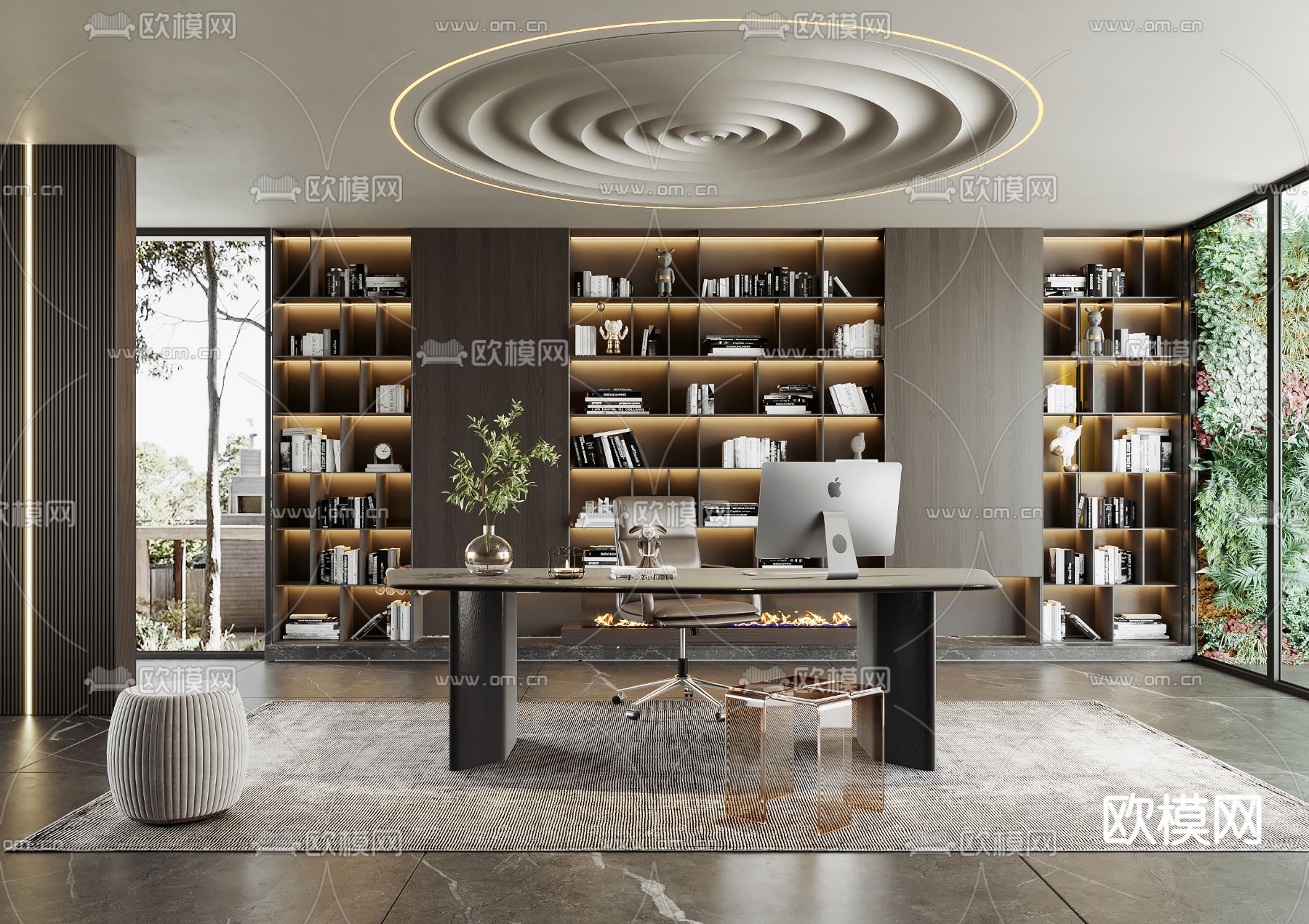 现代书房su模型下载（渲染图1）