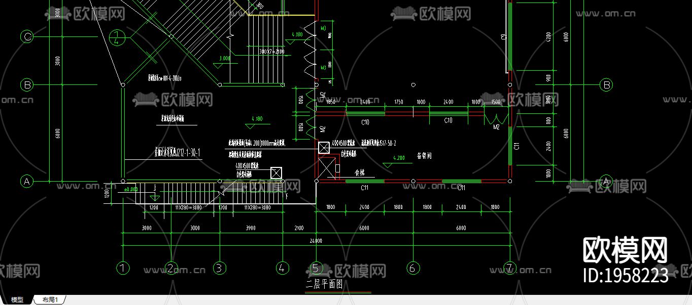 西磁食堂设计平面图下载（渲染图2）