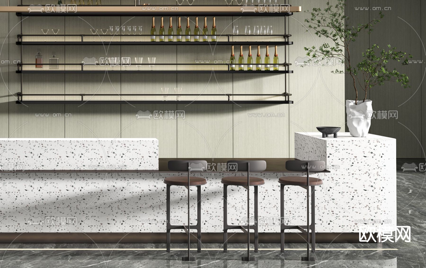 现代大理石吧台前台3d模型下载（渲染图2）