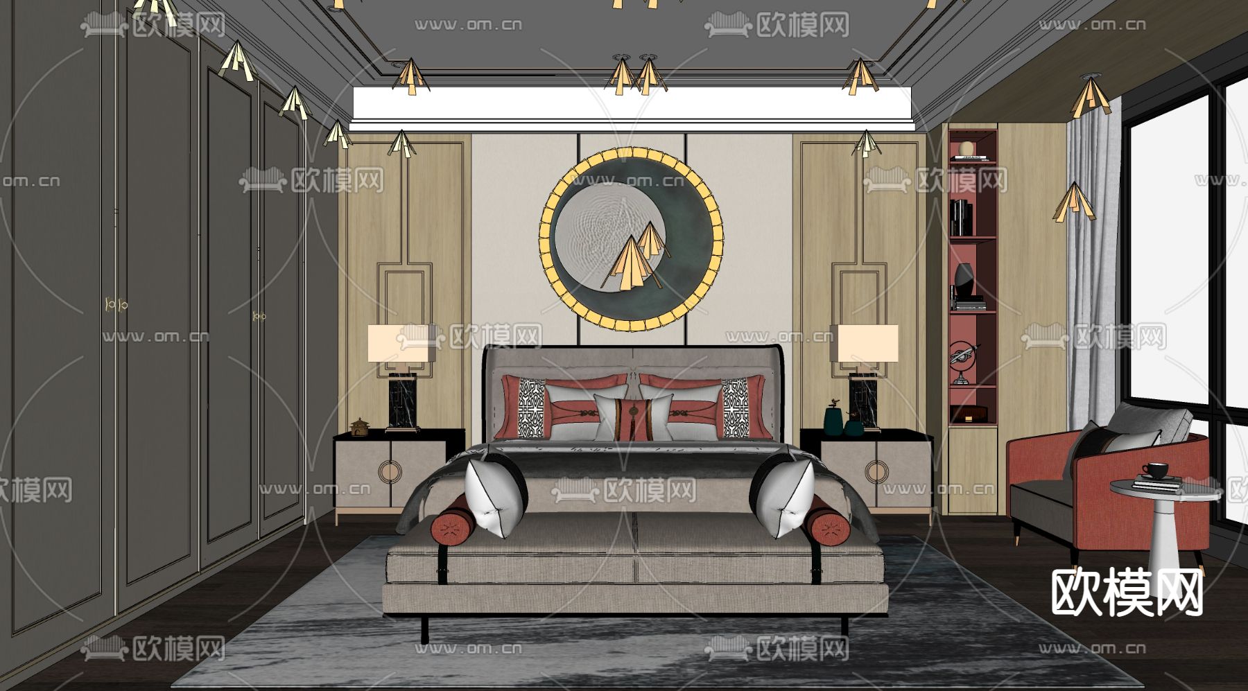 中式卧室su模型下载（渲染图2）