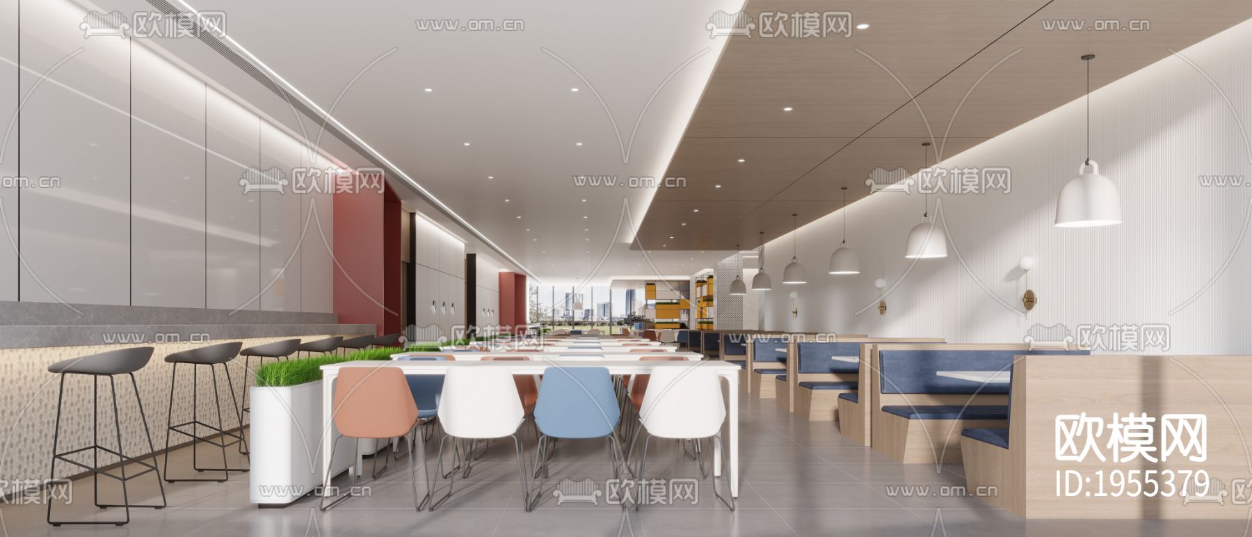 现代企业食堂餐厅后厨下载（渲染图1）