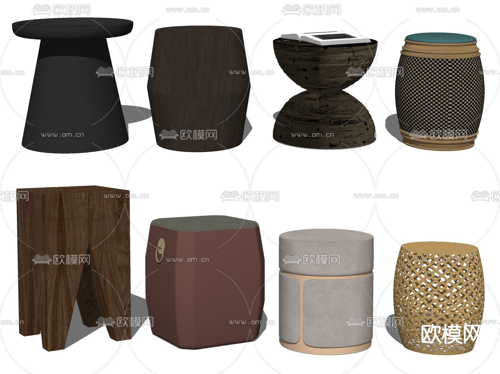 新中式圆凳矮凳su模型下载（渲染图2）