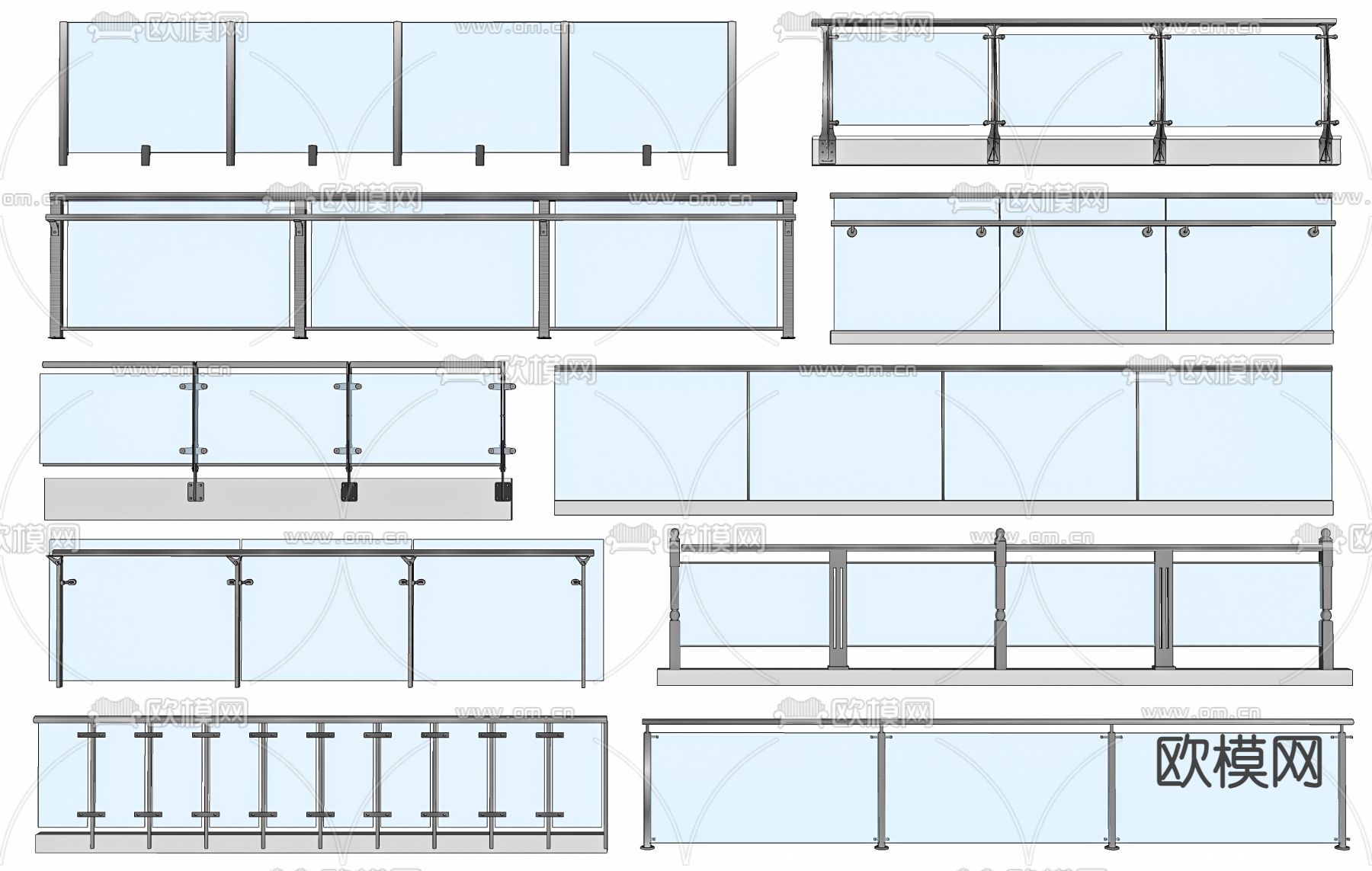 现代玻璃栏杆su模型下载（渲染图1）