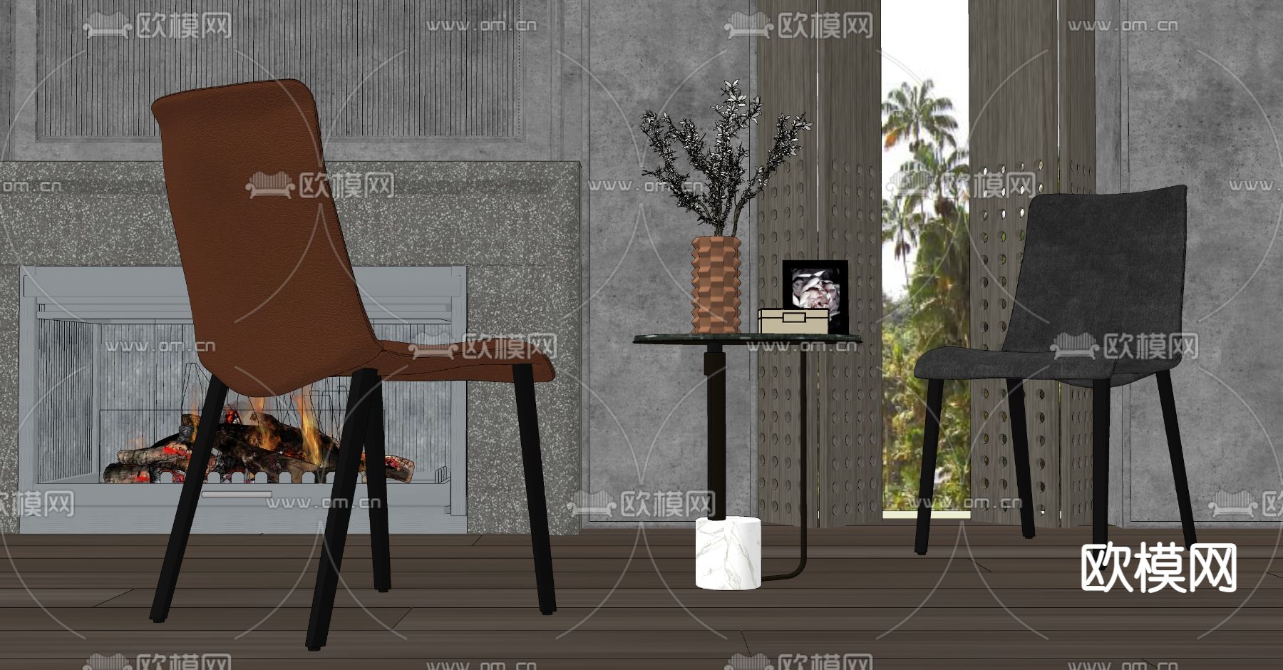 现代轻奢休闲椅su模型下载（渲染图2）