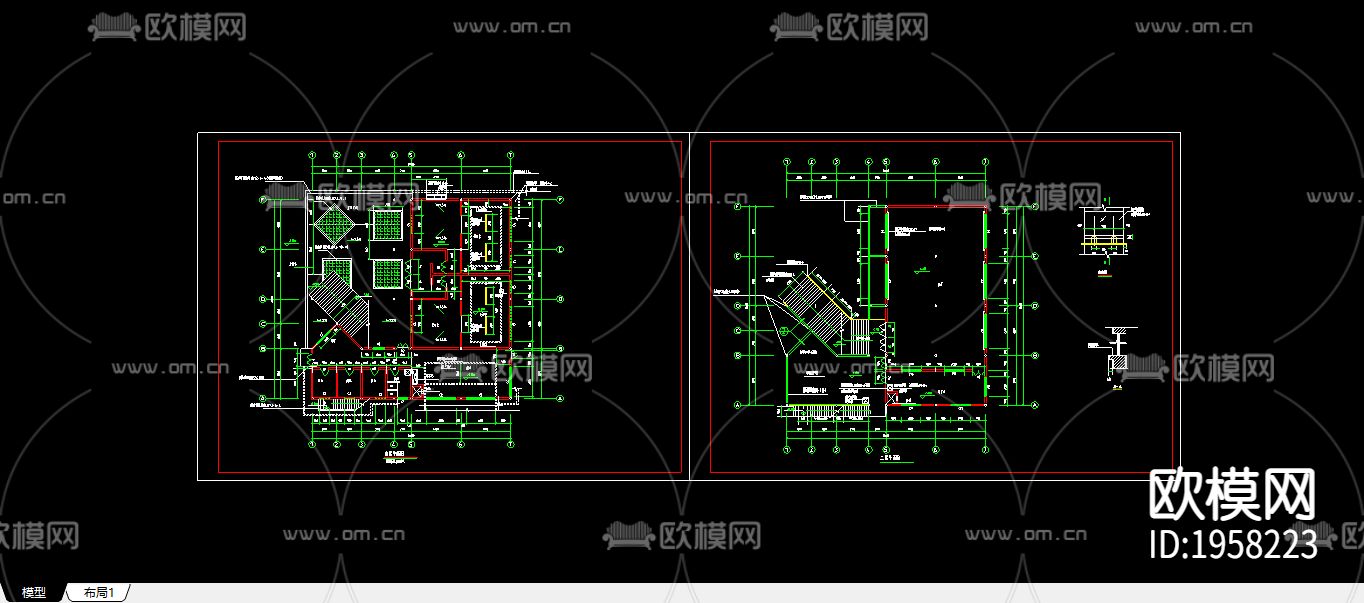 西磁食堂设计平面图下载（渲染图1）