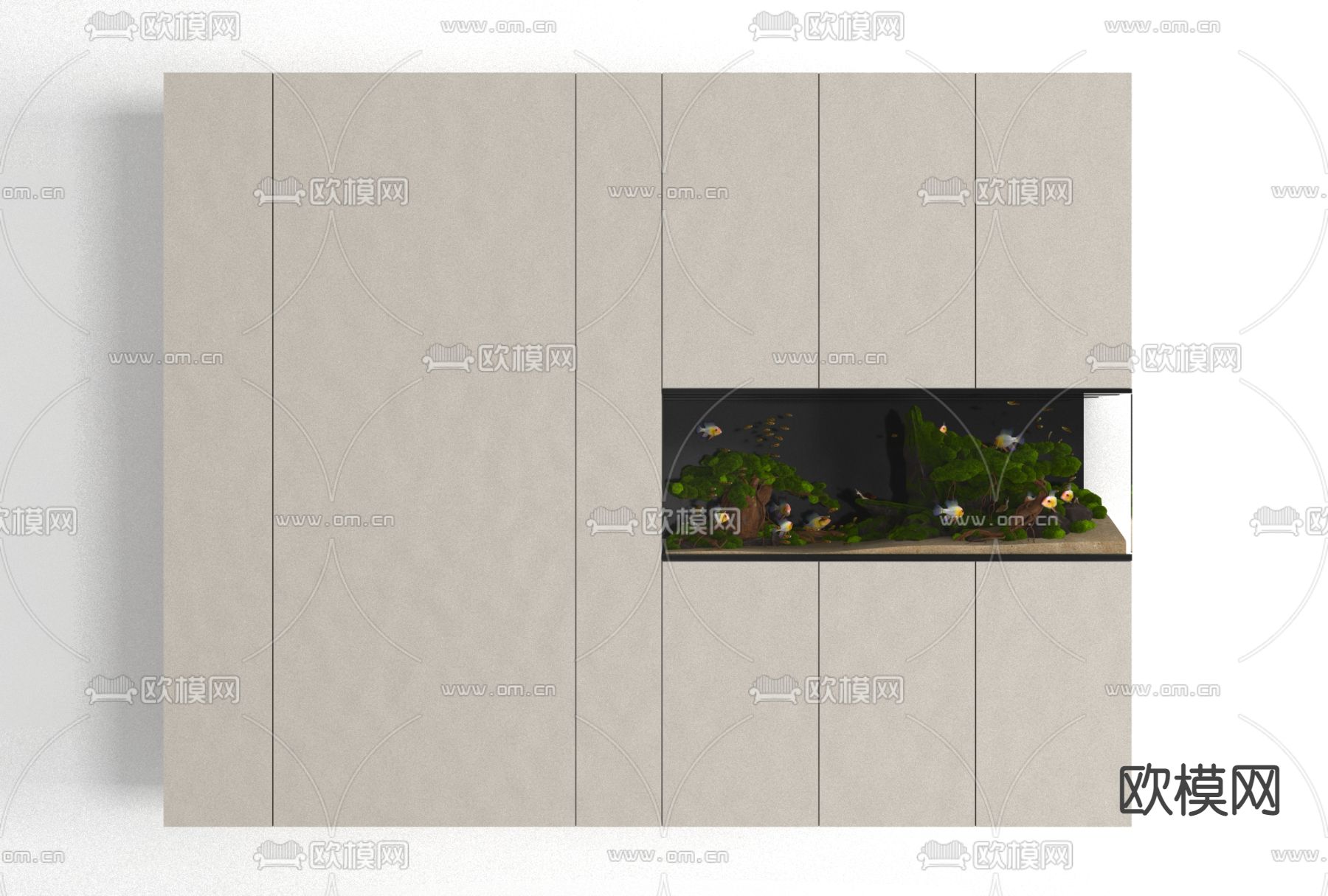 现代一体柜鱼缸免费3d模型下载