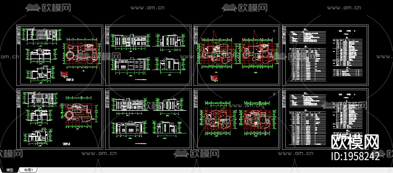 别墅cad平面布置图下载（渲染图1）