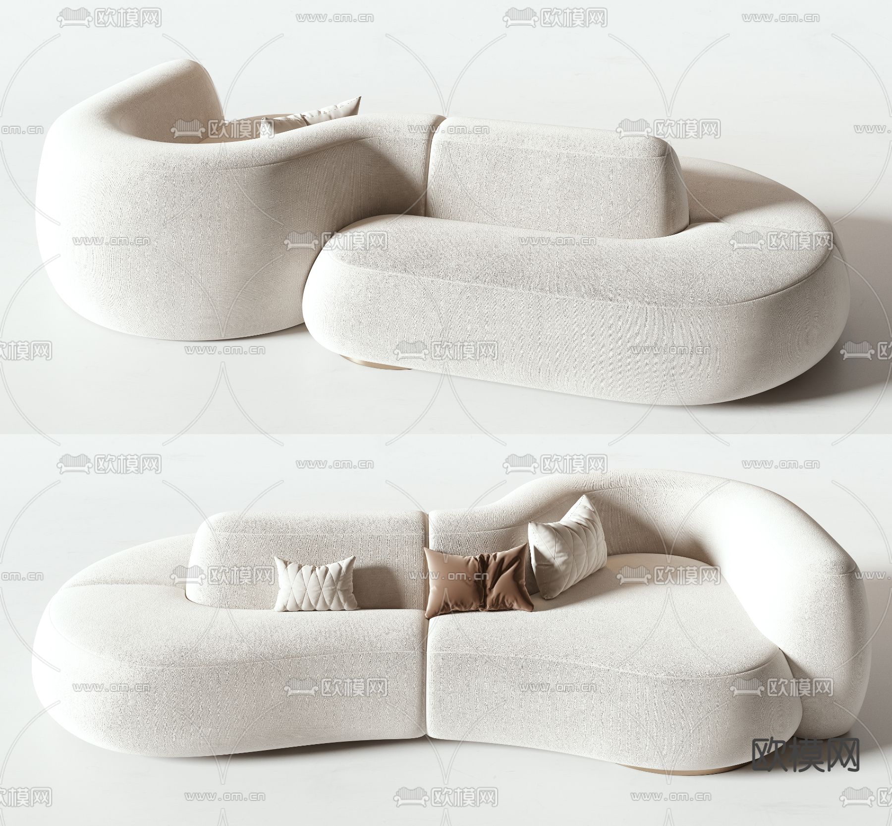 侘寂布艺异形沙发3d模型下载