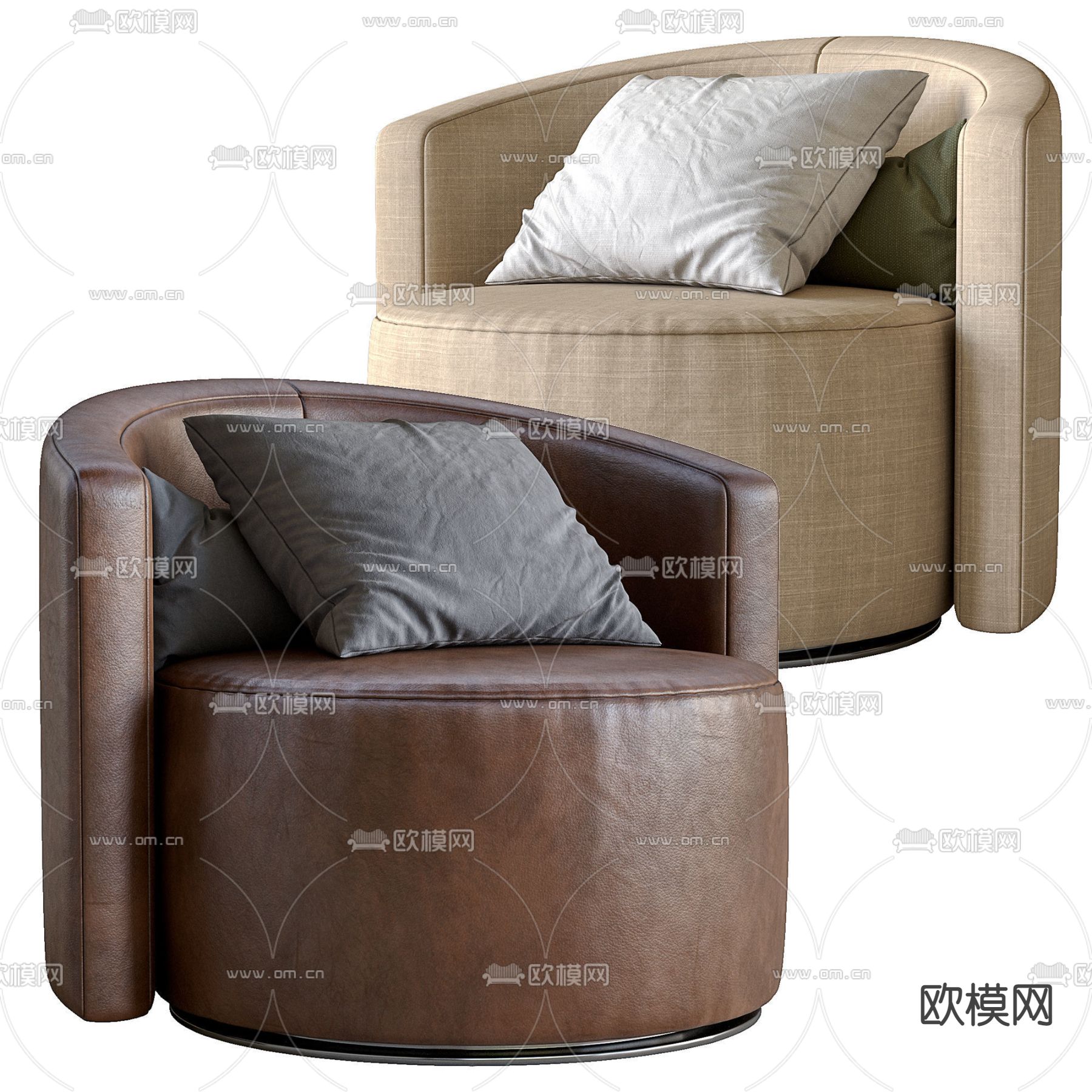 现代皮革休闲沙发3d模型下载（渲染图1）