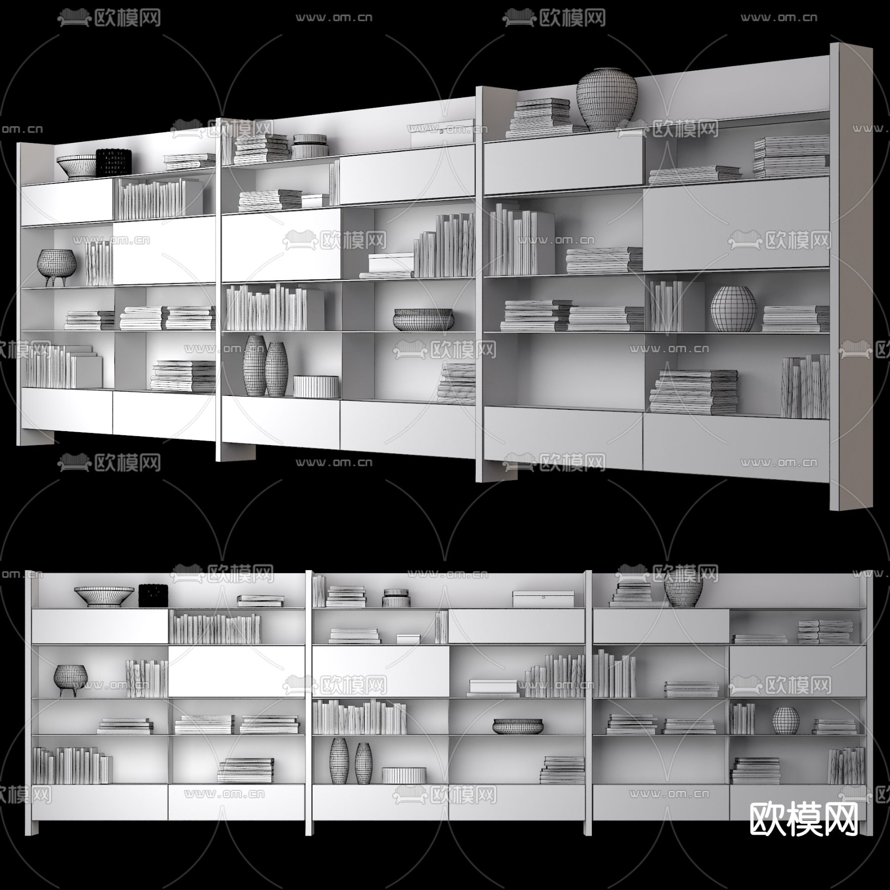 现代书柜su模型下载（渲染图2）