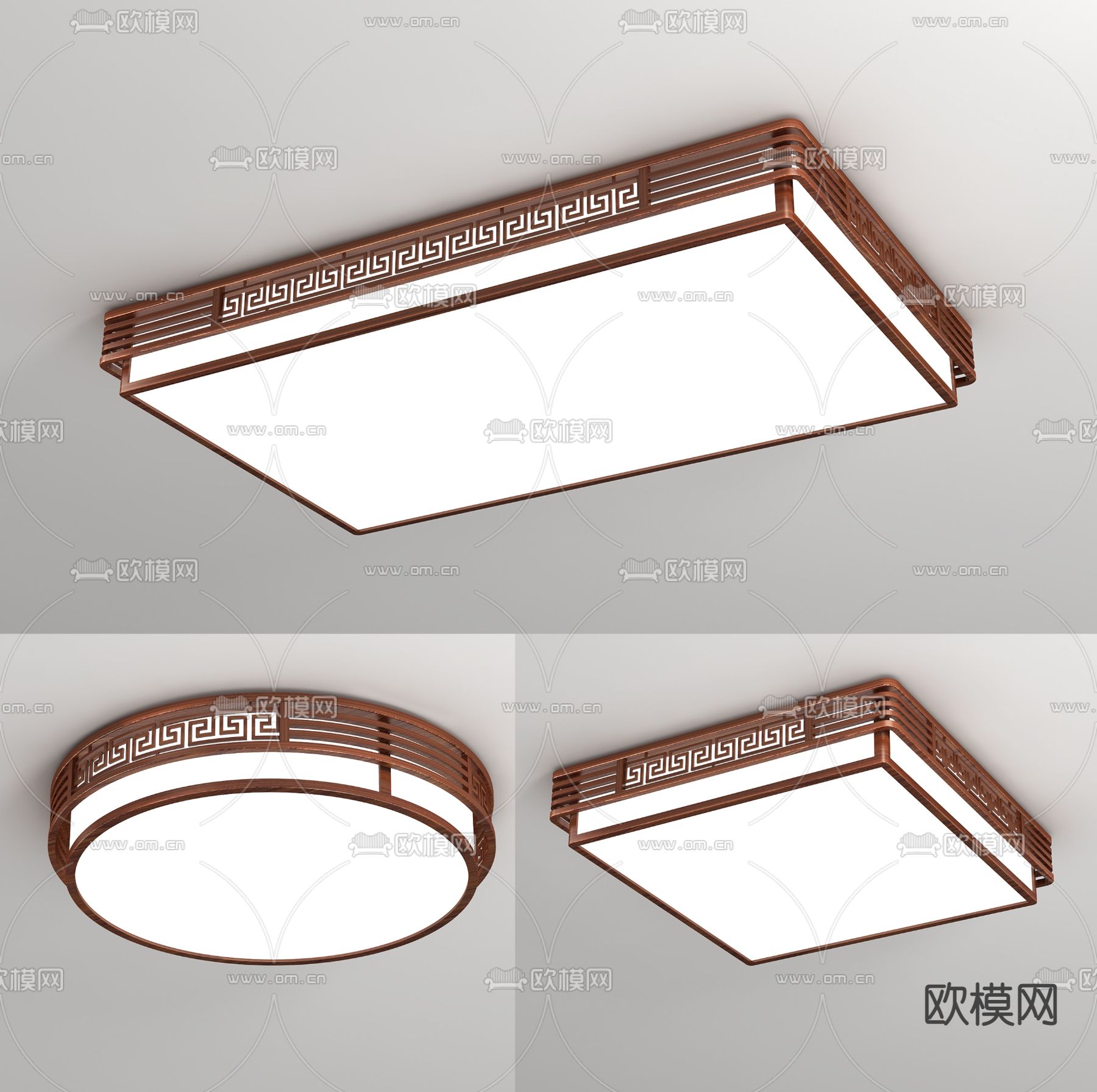 新中式实木吸顶灯3d模型下载