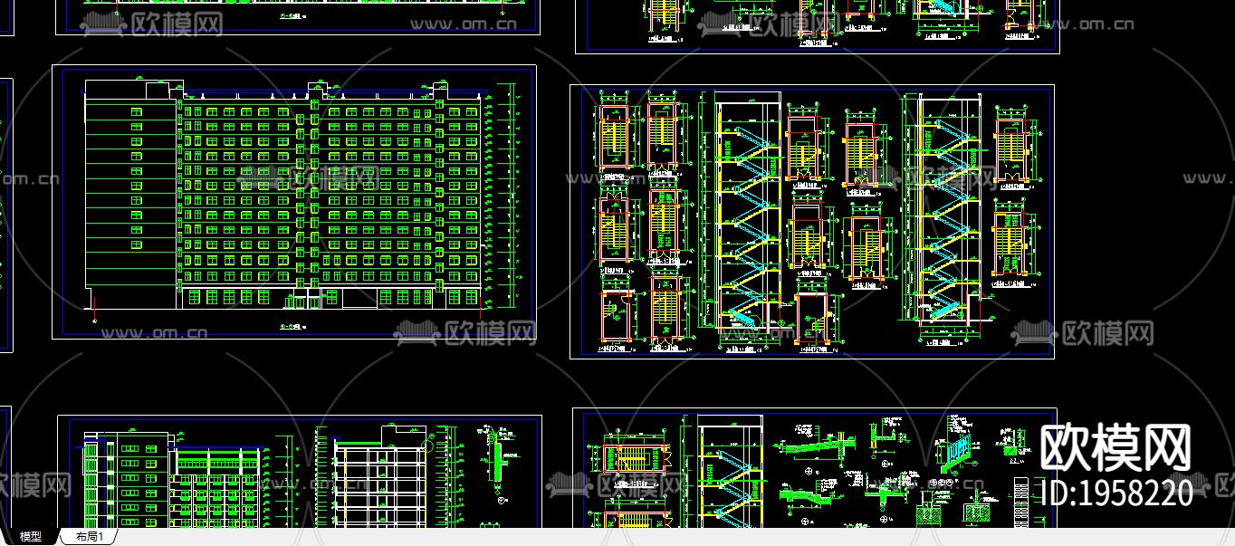 十三层综合楼建筑CAD施工图下载（渲染图2）