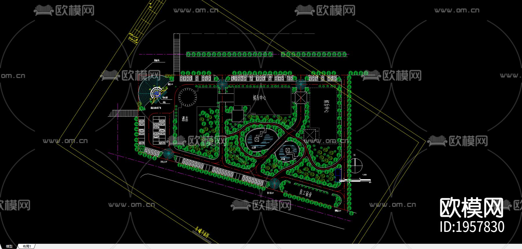 河源酒店建筑总图下载（渲染图2）