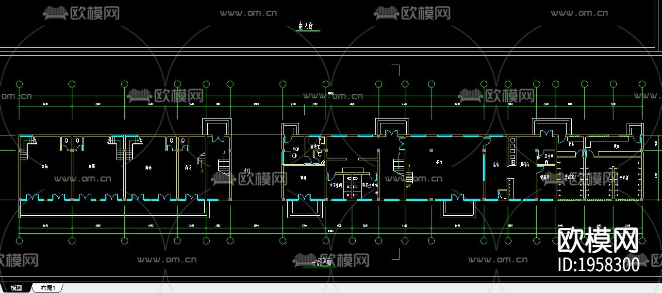 沿街综合楼建筑CAD施工图下载（渲染图2）
