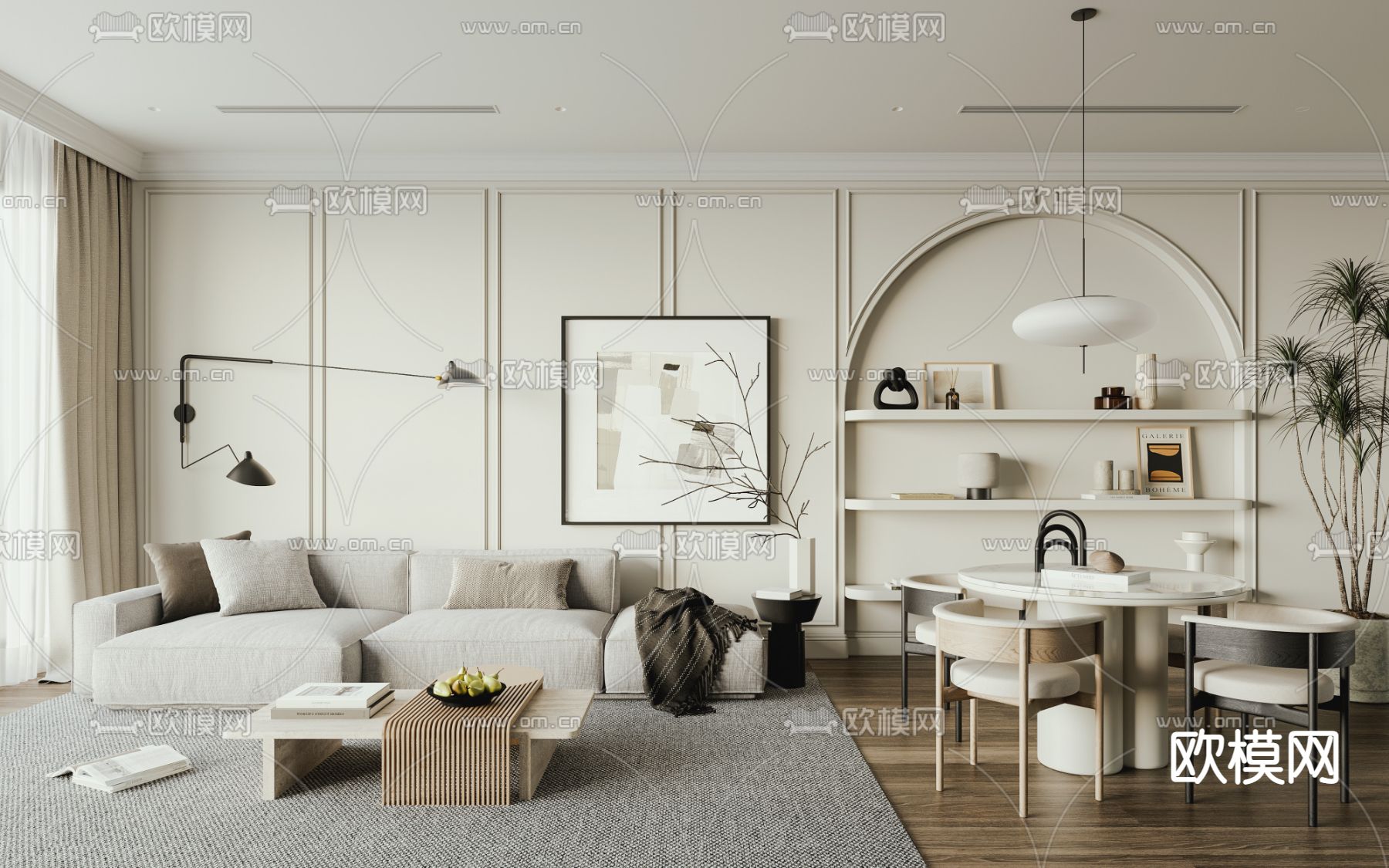 法式客厅su模型下载（渲染图1）