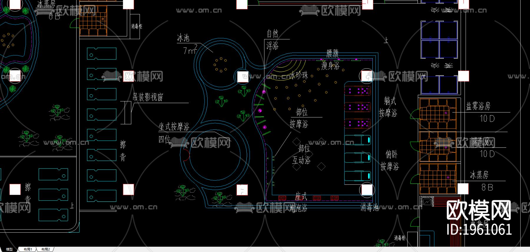 某桑拿水疗城水区总平面下载（渲染图2）
