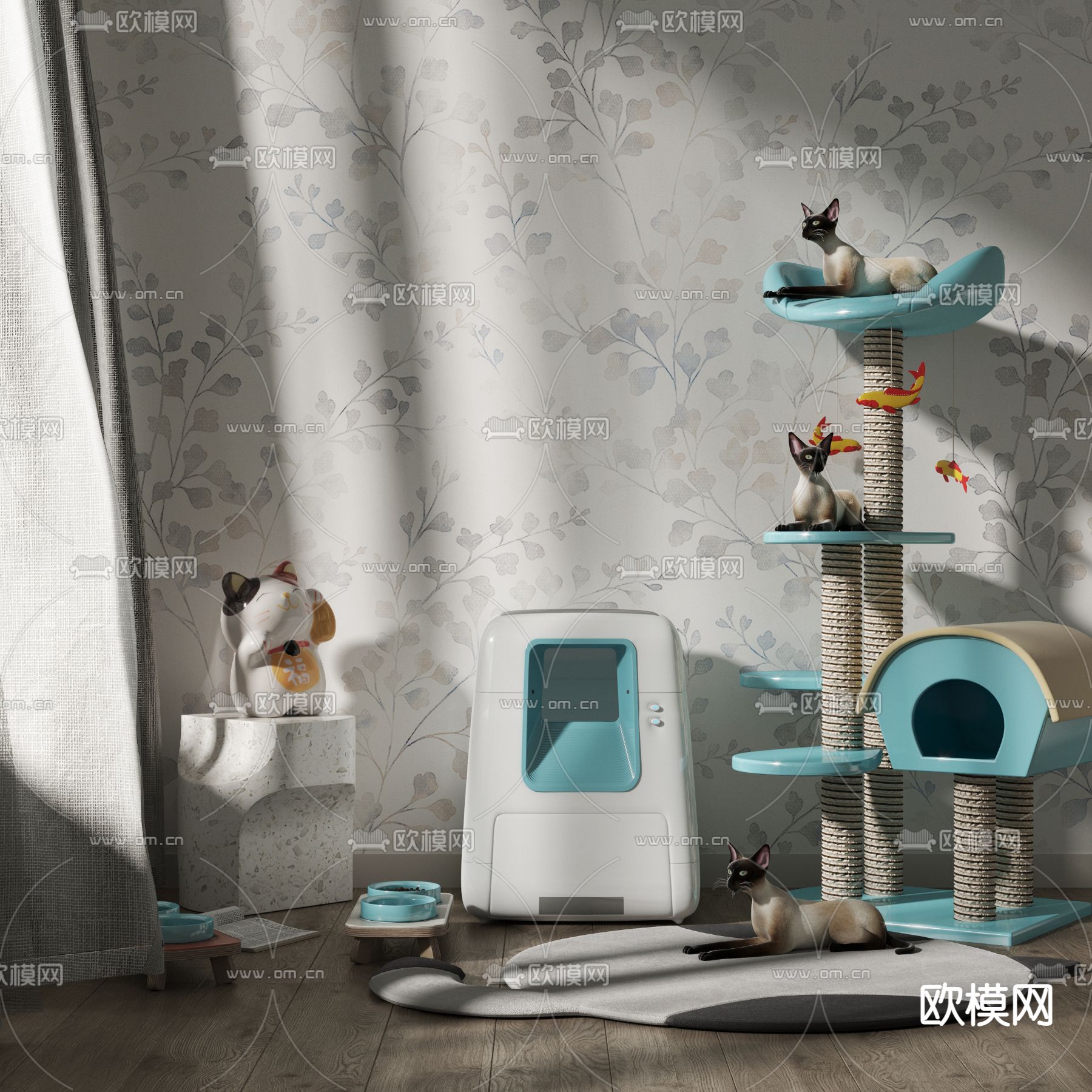 现代电动猫砂盆猫爬架3d模型