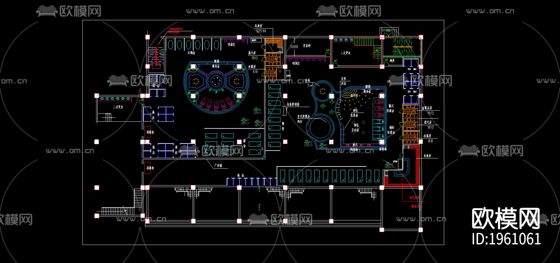某桑拿水疗城水区总平面下载（渲染图1）