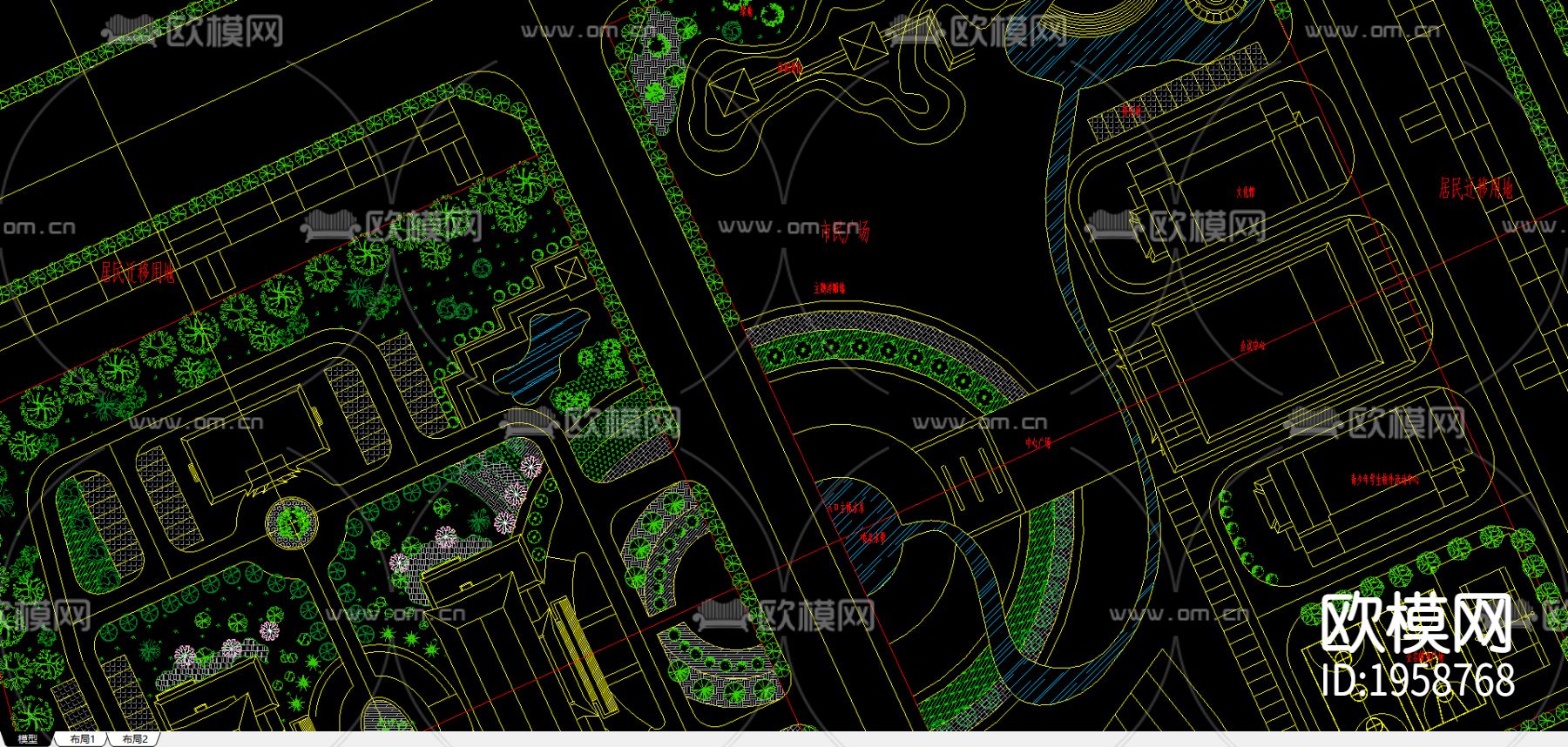 机关单位绿化景观设计图下载（渲染图2）