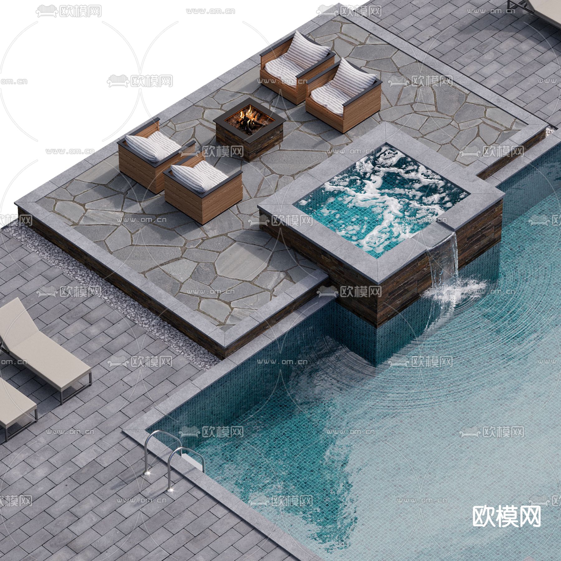 现代庭院露天游泳池3d模型