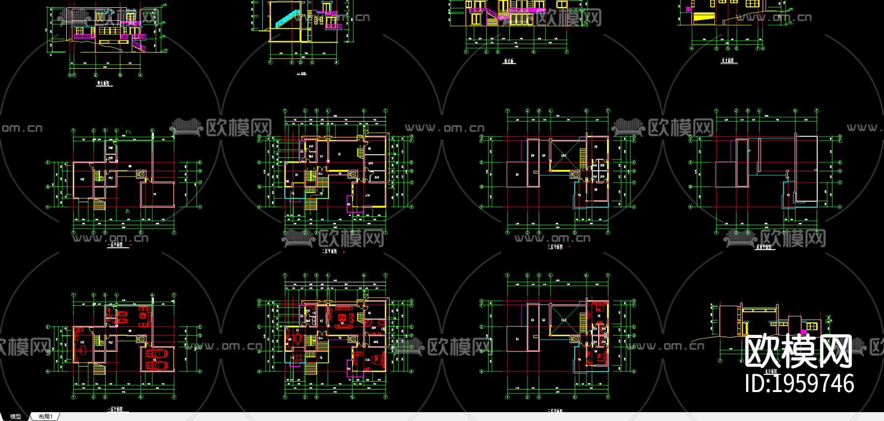某别墅平立面图下载（渲染图2）