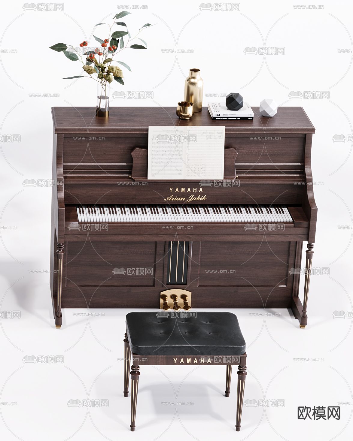 简欧轻奢钢琴3d模型下载（渲染图4）