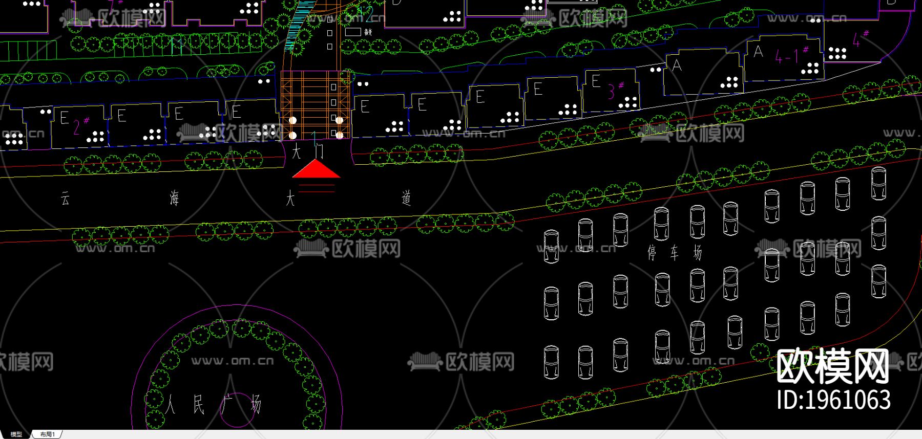 花园住宅总平面布置下载（渲染图1）