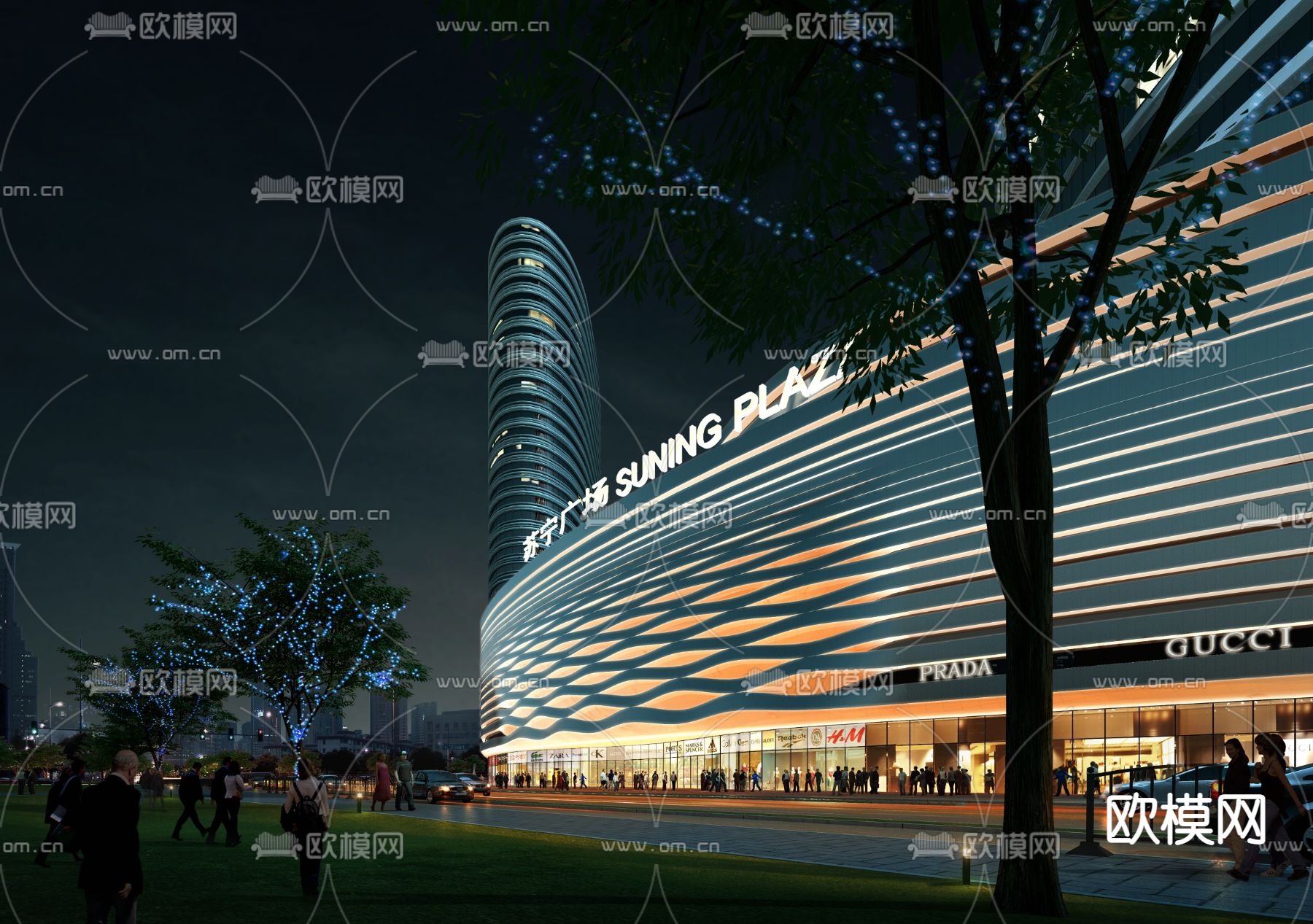 现代商业广场外观夜景3d模型下载_ID11800551_3dmax免费模型-欧模网