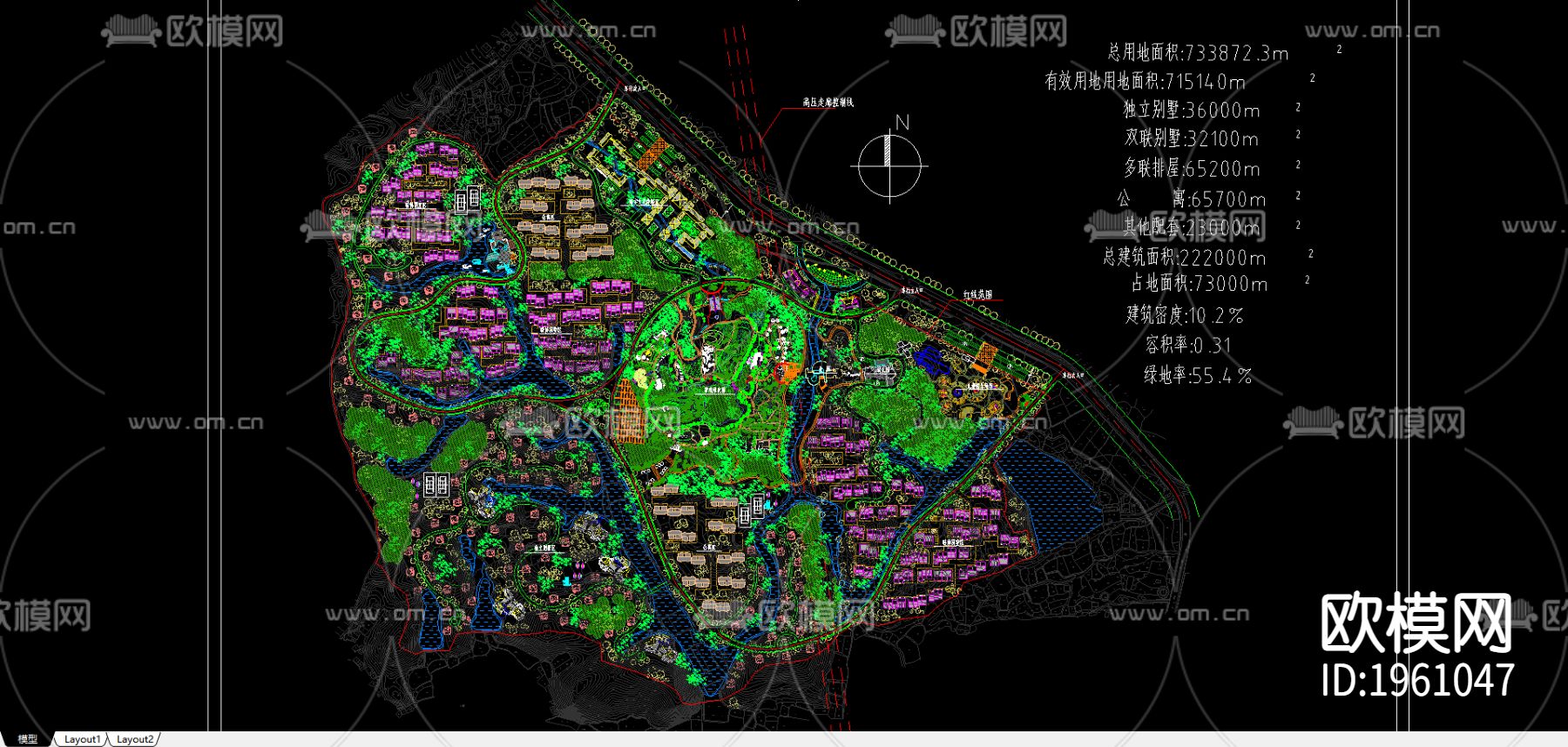 某别墅区总平面下载（渲染图1）